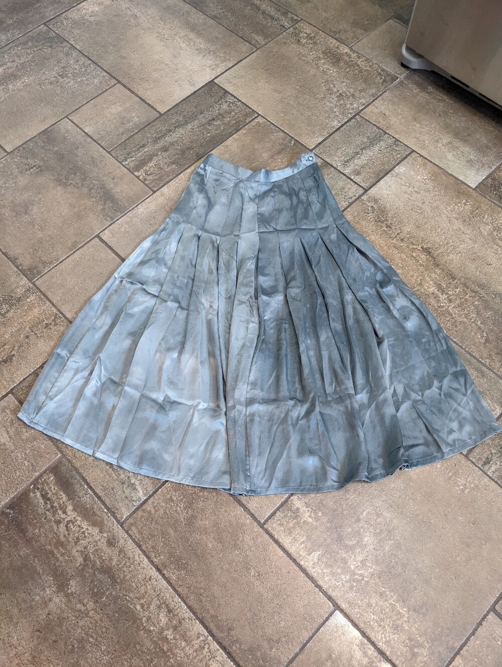 Vintage Cassini Silk Pleated Midi/Maxi Skirt Formal Romantic Size S Smoky Blue